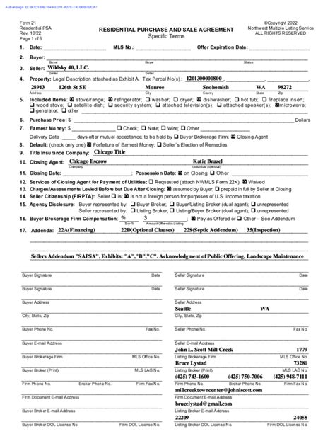 Fillable Online Nwmls Form No Form Rev Residential Real