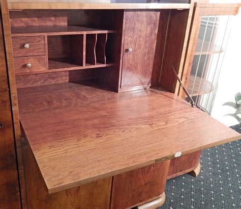 Art Decomoderne Figured Walnut Cabinet With Desk Czech Walnut