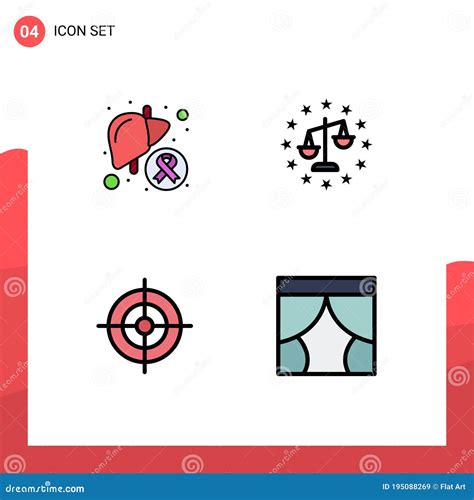 Set Di Colori Piatto Con Interfaccia Mobile Di 4 Pittogrammi Di Cancro