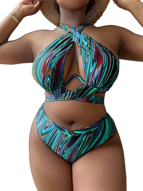 Amazon Makemechic Women S Plus Size Piece Swimsuit Allover Print