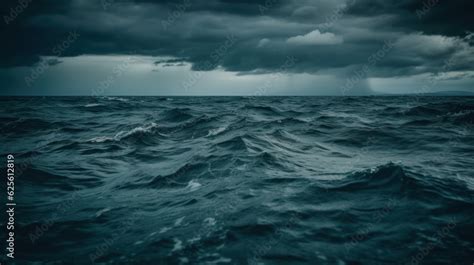 horror black blue sky, sea haunted cloud, scary ocean, depression ...