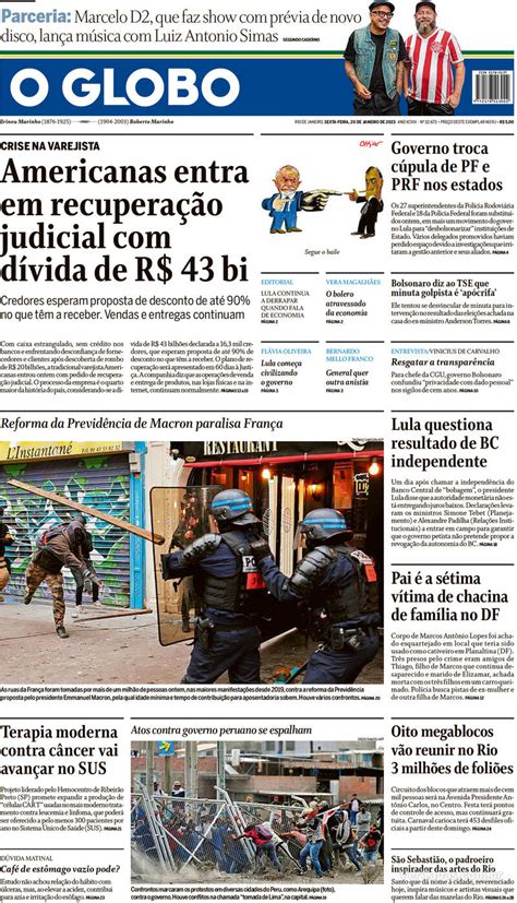 Capa O Globo Segunda 16 De Janeiro De 2023