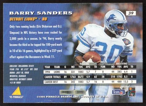 Pinnacle Barry Sanders Detroit Lions Ebay