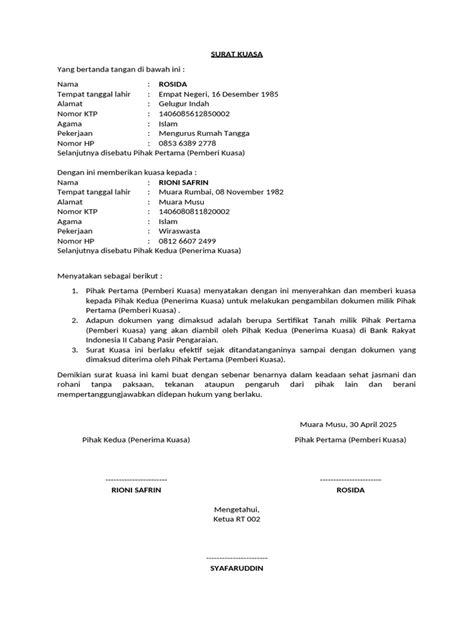 surat kuasa pengambilan sertifikat tanah