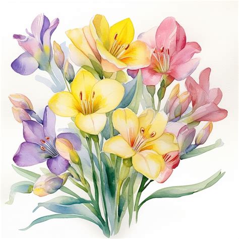 Premium Ai Image Watercolor Freesia Clipart