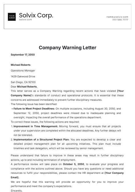 Free Warning Letter For Drunk Employee Template Edit Online And Download