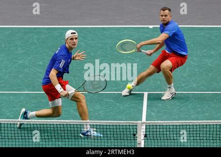 Czech Tennis Players Jakub Mensik Pictured Adam Pavlasek In Action