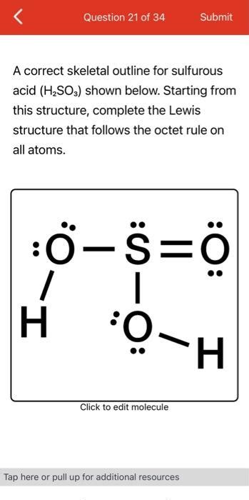 Solved The Lewis structure for sulfurous acid (H2SO3) shown | Chegg.com