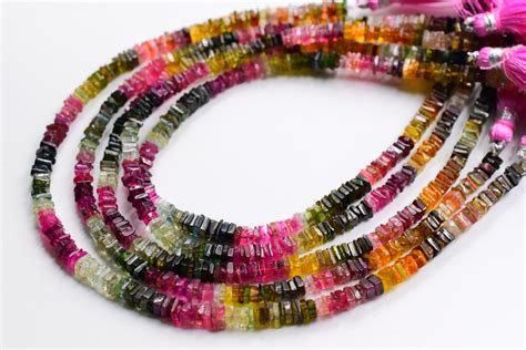 Multi Tourmaline Heishi Shape Smooth Square Beads 3x4mm Approx 8inches