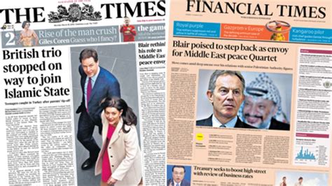 Newspaper Headlines Syria Trio And Blair Peace Role Rethink Bbc News