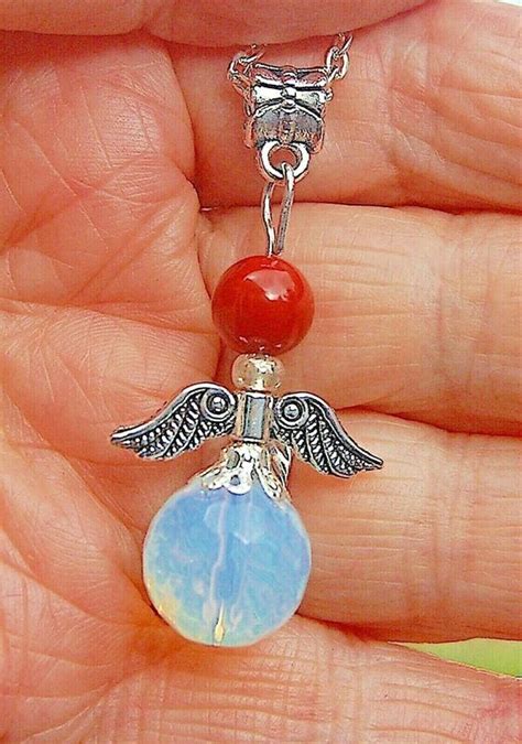 Opalite Jasper Crystal Guardian Angel Pendant Chain Prosperity Root