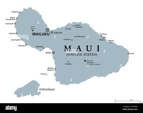 Maui, Hawaii, United States, gray political map, capital Wailuku Stock ...