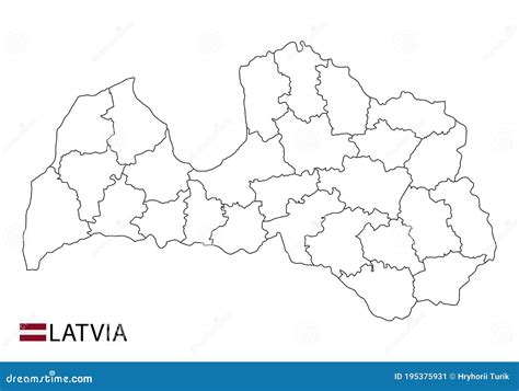 Mapa Latvia Regiones De Esquema Detallado En Blanco Y Negro Del Pa S