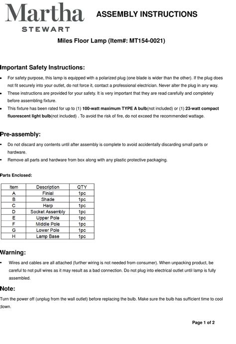 MARTHA STEWART MILES MT154-0021 ASSEMBLY INSTRUCTIONS Pdf Download ... 