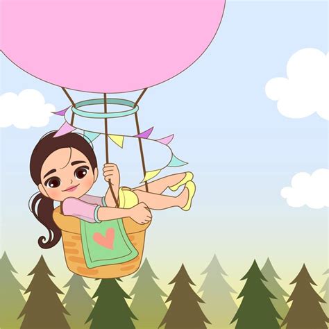 Premium Vector Illustration Of A Girl At Hot Air Balloons