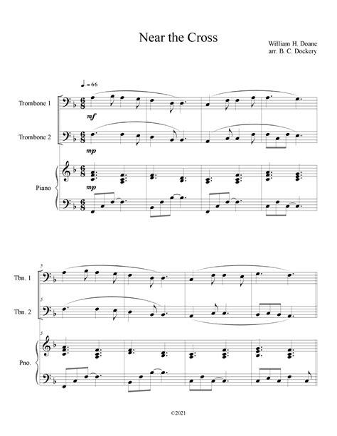 Near The Cross Trombone Duet With Piano Accompaniment Arr B C Dockery Sheet Music