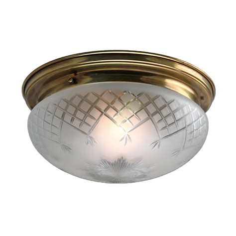 Flush Brass Ceiling Light With Frosted Cut Glass Lighting Company