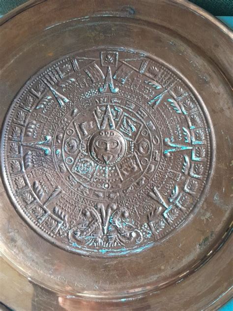 Vintage Copper Mexican Charger Maya Aztek Calendar Decorated 11 Plate