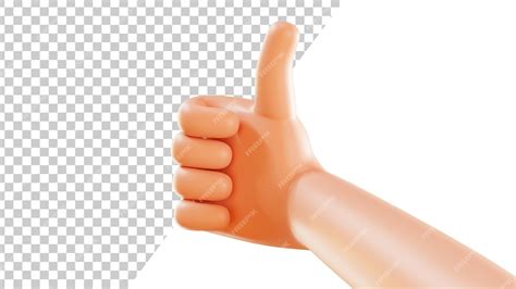 Gest kciuka w górę na białym tle renderowania 3d Kreskówka ręka