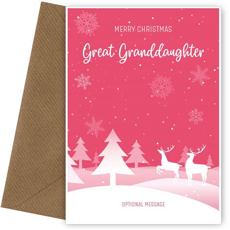 Pink Christmas Card For Great Granddaughter Special Winter Scene Card