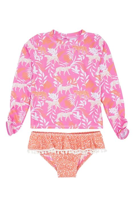 Feather 4 Arrow Sandy Toes Two Piece Ruffle Rashguard Swimsuit