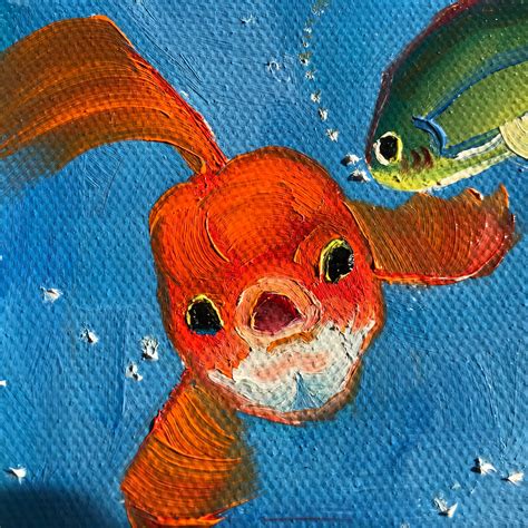 Fish painting, goldfish, fish bowl, Small Oil Painting