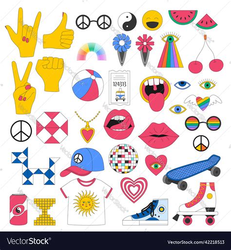 A set of retro symbols of the 90s gestures peace Vector Image