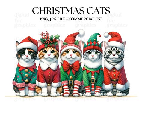 Christmas Cats Png Watercolor Christmas Cats Print PNG Colorful