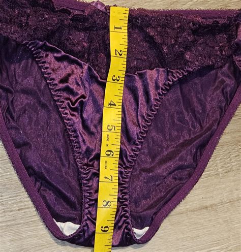 Vintage Purple Satin Lace Bikini Panties M L Gem