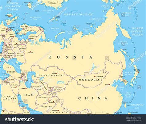 Stock vektor „Eurasia Political Map Capitals National Borders“ (bez ...