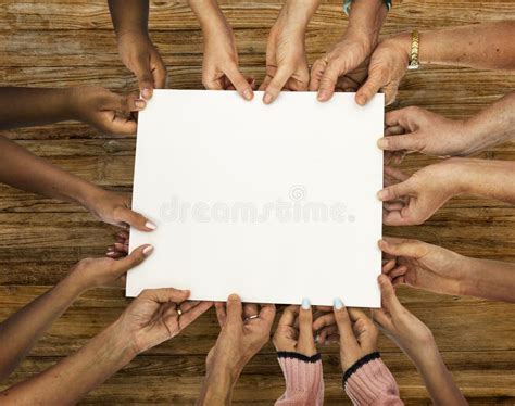 Group of Diversity Hands Holding Empty Paper Stock Image - Image of ...