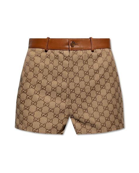 Gucci Gg Leather Trim Shorts In Brown Lyst