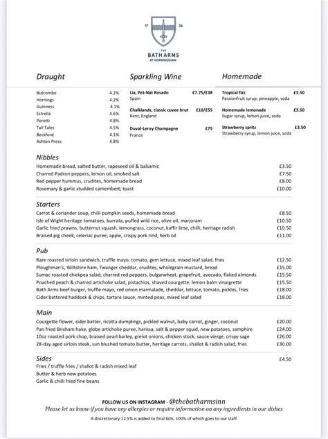 The Bath Arms at Longleat Warminster's full menu online