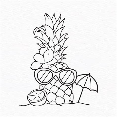 Summer Vibe illustration with Cute pineapple flower sunglass umbrella ...