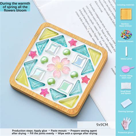 DIY Mosaic Coaster Craft Kit Wooden Base 6ml Glue Tiles Sealant