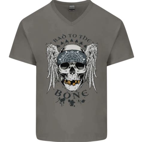 Bad To The Bone Motard Crâne Ange Moto Hommes Col V Coton T Shirt Ebay