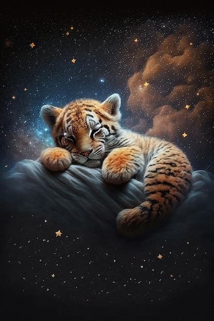 Premium AI Image | Adorable baby tiger animal sleeping on the cloud