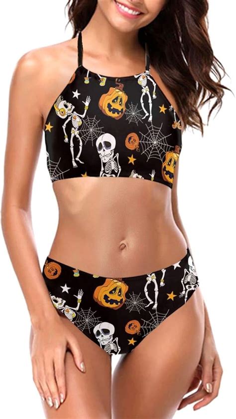 Amazon Dancing Halloween Skeletons And Pumpkins Sling Bikini