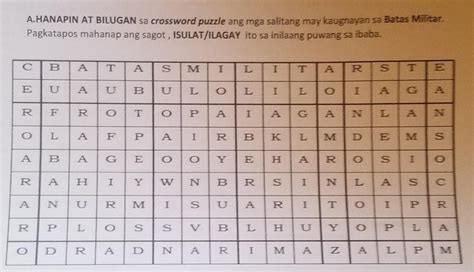 A HANAPIN AT BILUGAN Sa Crossword Puzzle Ang Mga Salitang May Kaugnayan