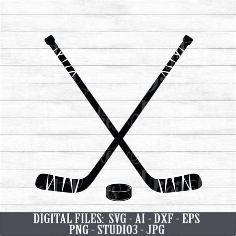 Crossed Hockey Sticks And Hockey Puck Instant Digital Download Svg Png