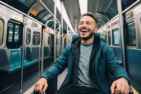 A Joyful Man Using Public Transportation To Work Generative Ai