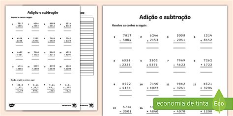 Atividade De Adi O E Subtra O Para O Ano Twinkl