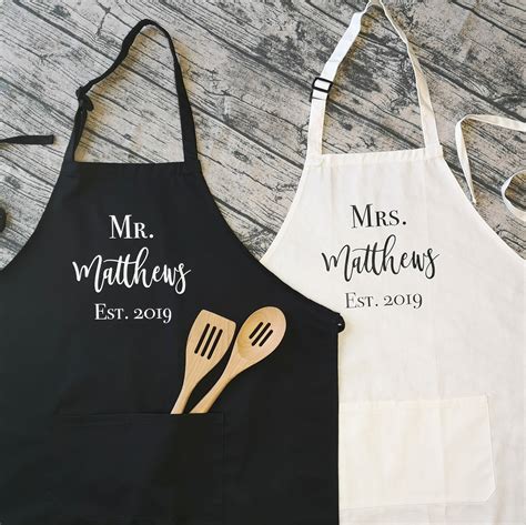 Set Of 2 Custom Apron Custom Apron Set Personalized Couple Etsy