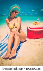 Woman Bikini Sunbathing On Beach Exuma Stock Photo Shutterstock