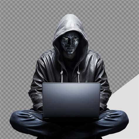 Hacker Capuz Usando Laptop Png Isolado Em Fundo Transparente Psd