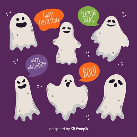 Colecci N Adorable De Fantasmas De Halloween Dibujados A Mano Vector