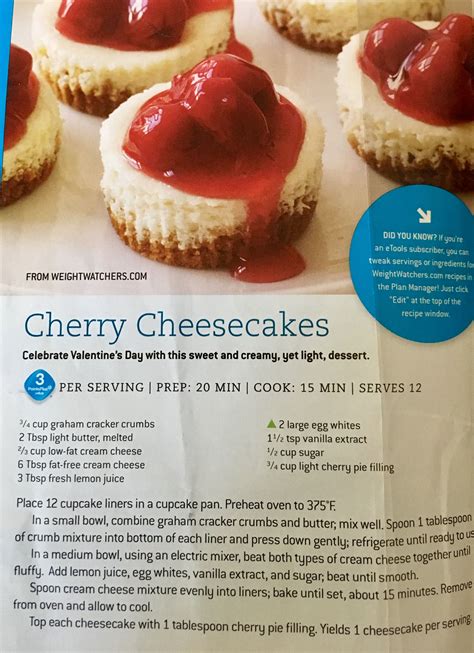 Weight Watchers Mini Cherry Cheesecakes 3 Points Easy Cheesecake Recipes Butter Cookies Easy