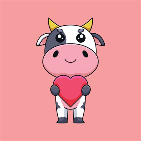 cute cow holding love hearth cartoon doodle art hand drawn concept ...