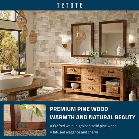 TETOTE Wood Framed Bathroom Mirror For Wall 24x36 Inch Wooden Frame