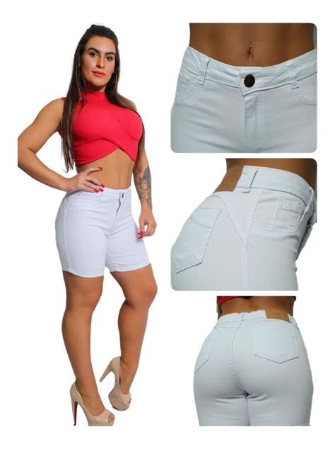 Kit 5 Shorts Jeans Feminino Atacado Cós Alto Hot Pant Lycra Parcelamento sem juros